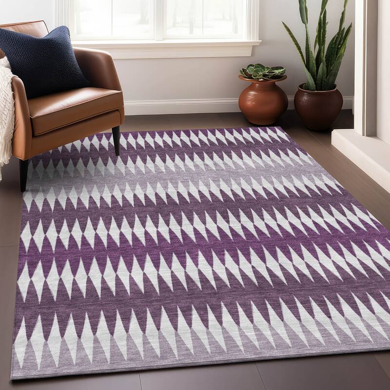 Machine Washable Indoor/ Outdoor Chantille Contemporary Geo Rug