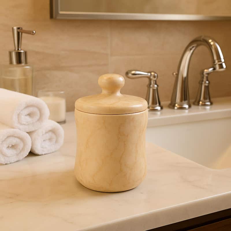 Creative Home Natural Champagne Marble Stone Cotton swabs holder - Beige