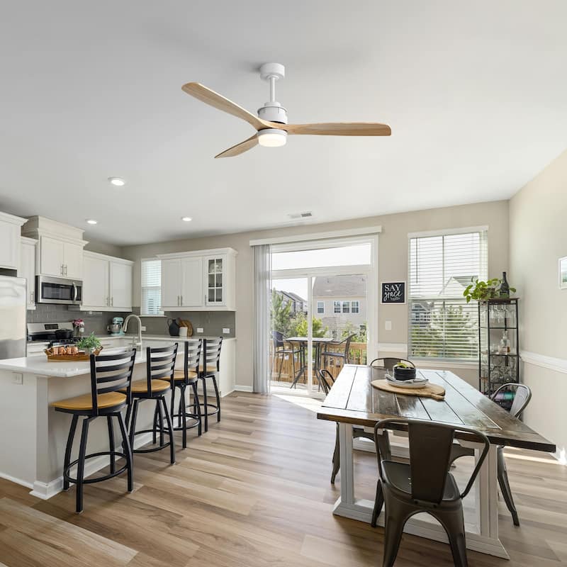 Sofucor 60Inch Ceiling Fan Solid Wood Blades with Light Remote Control,Indoor/Outdoor with Reversible DC Motor for Bedroom Patio