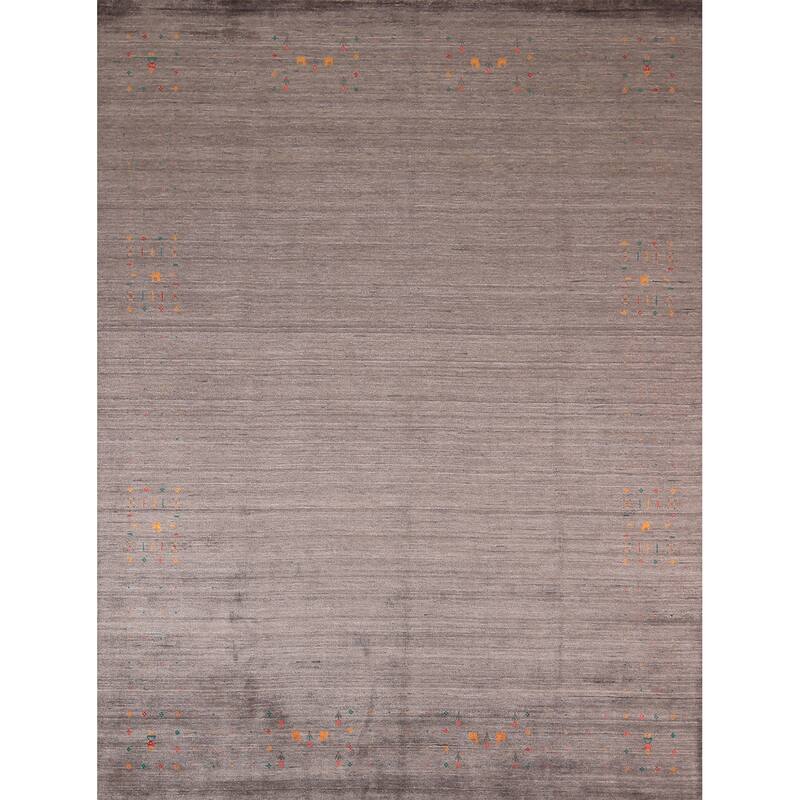Earth Tone Striped Gabbeh Indian Area Rug Handmade Brown Silk Carpet - 8'1" X 9'9"
