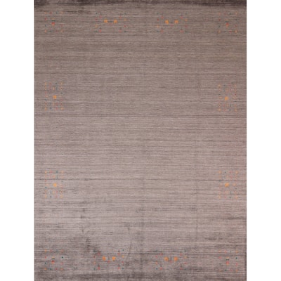 Earth Tone Striped Gabbeh Indian Area Rug Handmade Brown Silk Carpet - 8'1" X 9'9"