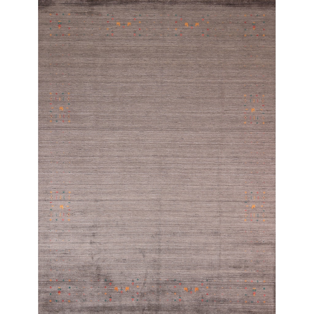 Earth Tone Striped Gabbeh Indian Area Rug Handmade Brown Silk Carpet - 8'1" X 9'9"