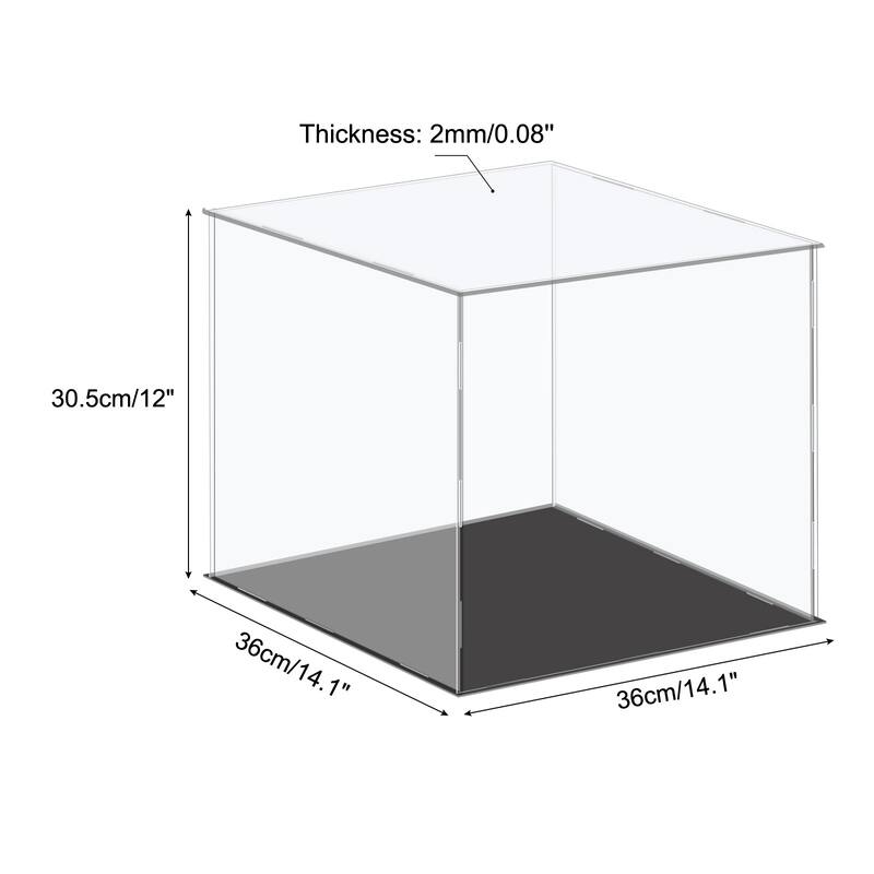 Acrylic Display Case Plastic Box Cube Storage Small Dustproof Showcase - 14.1x14.1x12 Inch