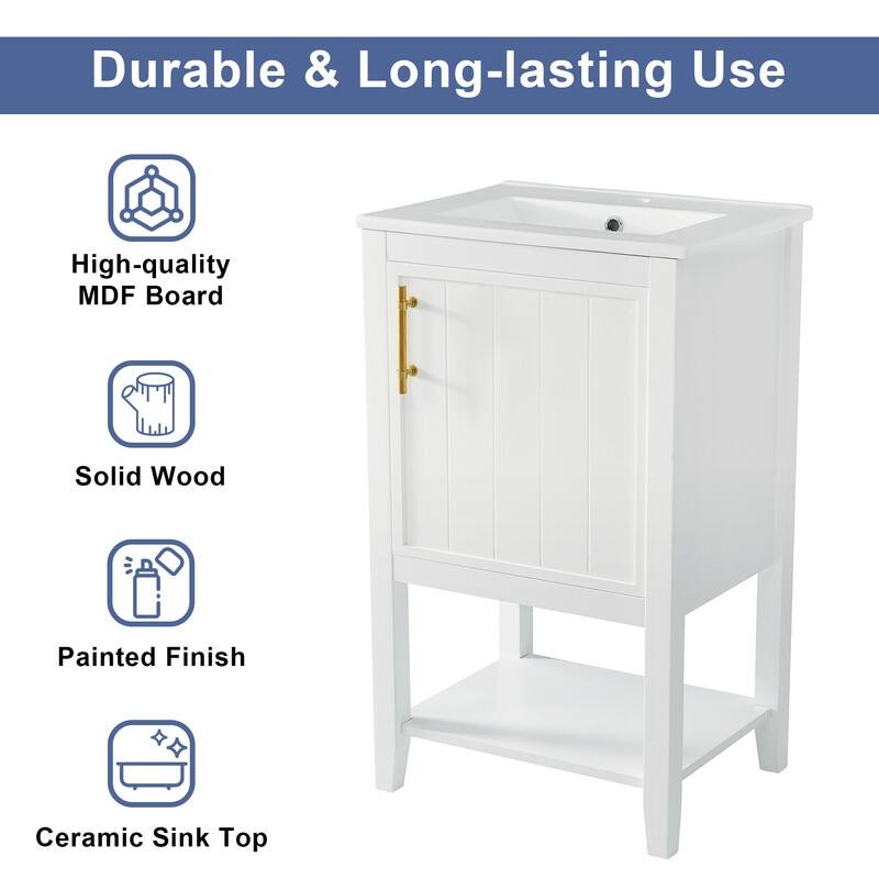 20" Bathroom Vanity with Sink – Soft-Closing Door Cabinet Featuring Storage Rack and Open Shelf‌ - 20"L x 15.5"W x 33.5"H