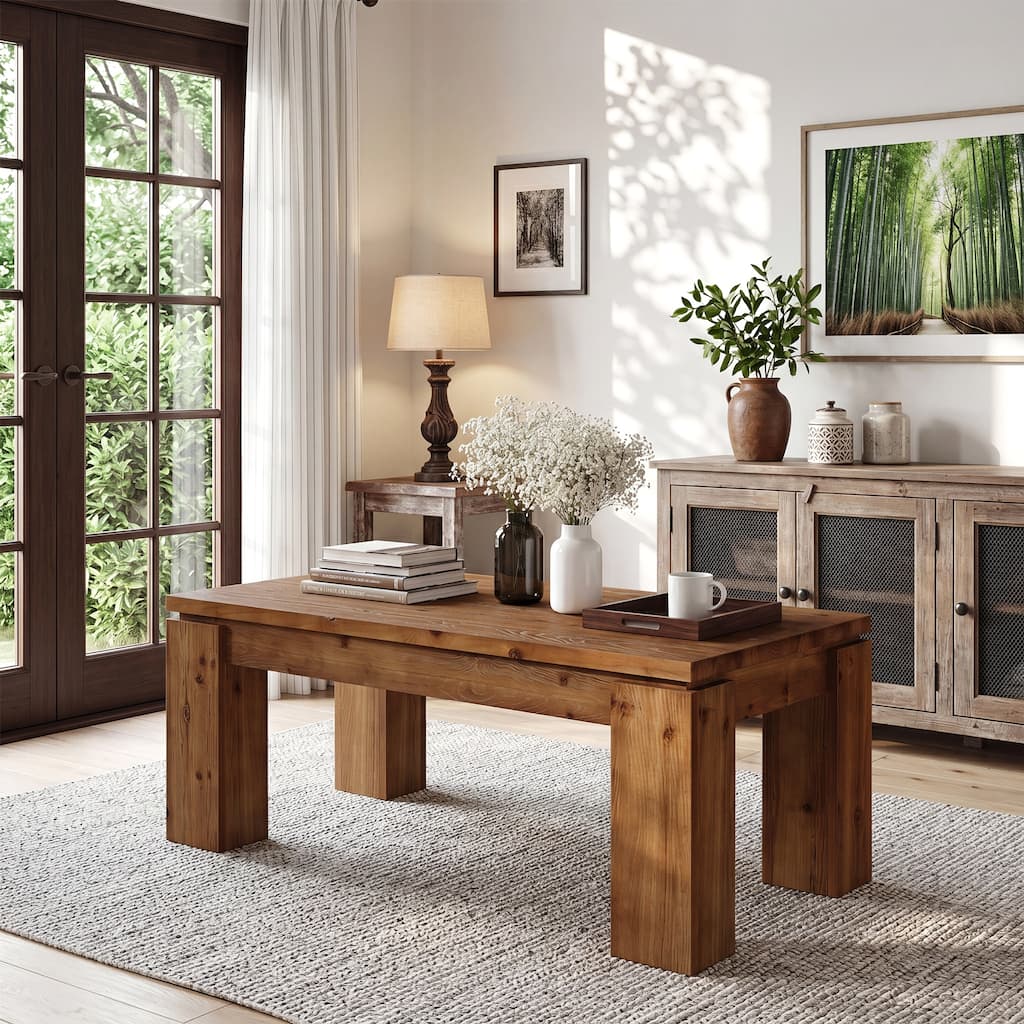 47 Inch Rectangular Center Table, Rustic Farmhouse Wooden Tea Table
