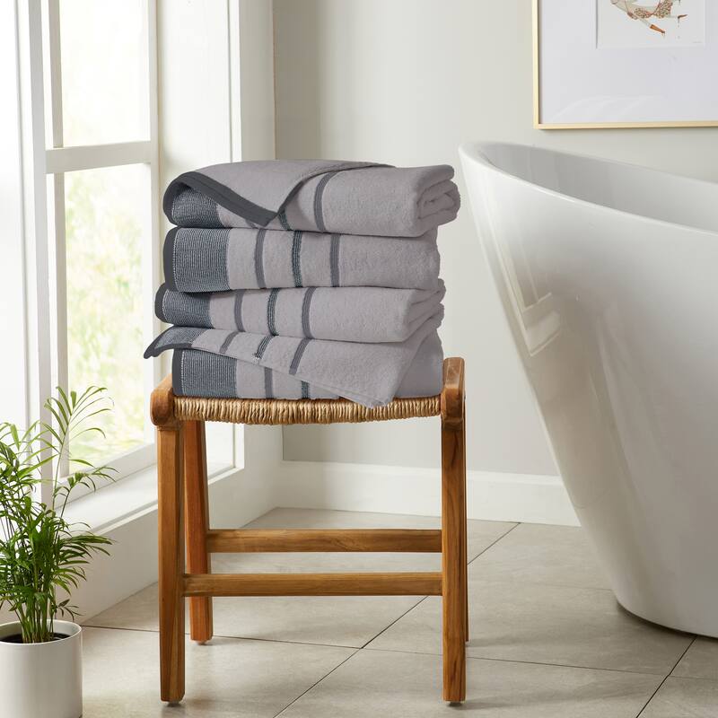 Linery & Co. Luxury Cotton Decorative Towel Set. - Bath Towel (Pack of 4) - Light Grey / Mid Grey / Dark Grey.