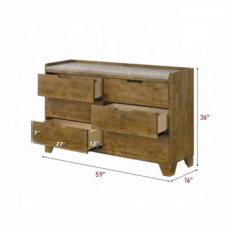 59" Transitional Brown Finish 6 Drawer Dresser