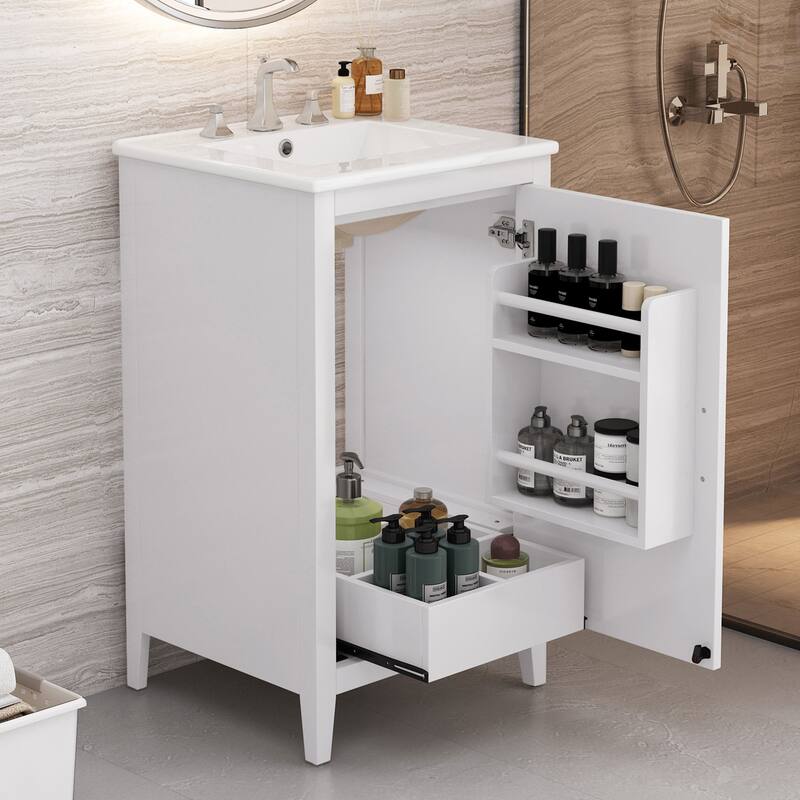 20.3" Bathroom Vanity with Sink, Drawer, Door Shelf, Soft-Closing Door - White