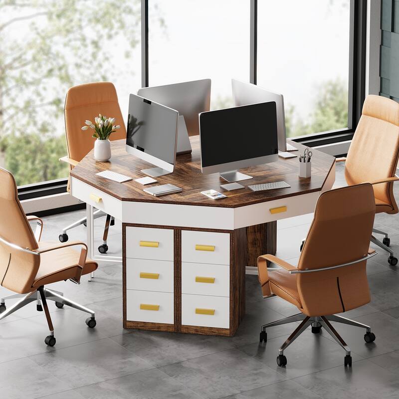 Corner Computer Desk with Drawers, Writing PC Makeup Vanity Storage Desk, Home Office Living Room Bedroom Accent Desk