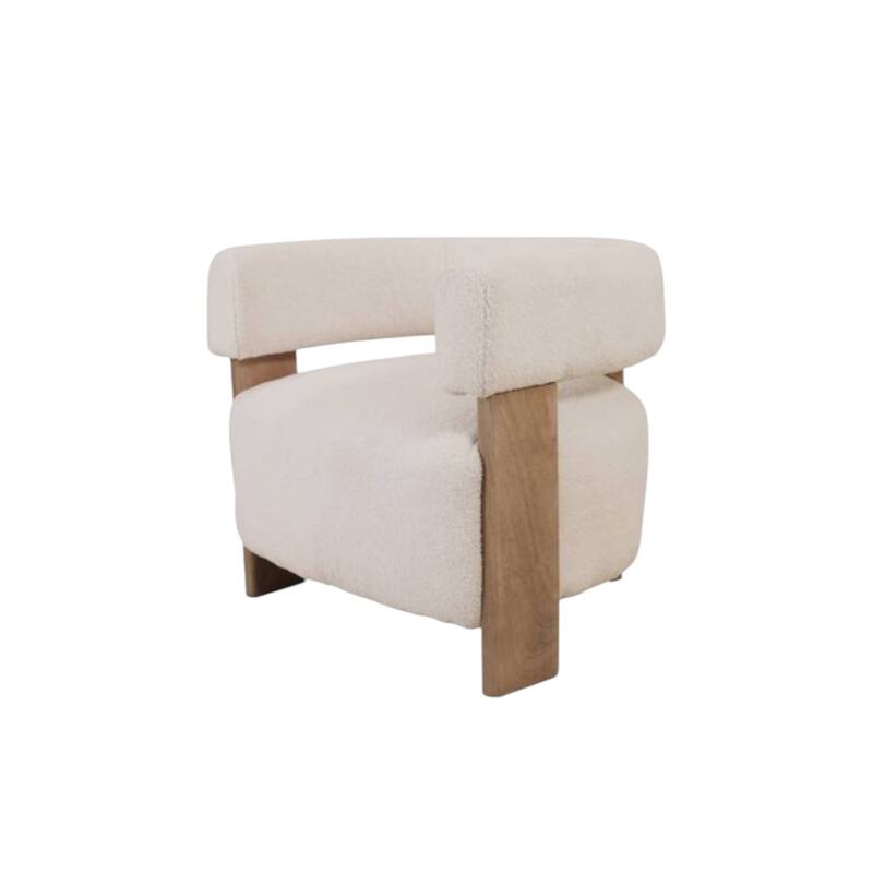 HomeRoots 31" White and Brown Boucle and Solid Wood Arm Chair - 31.00 in. x 27.50 in. x 37.50 in.