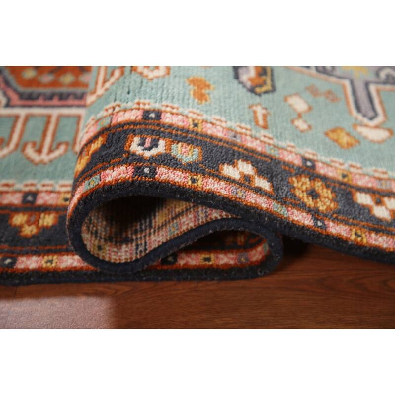 Turquoise / Green Kazak Oriental Foyer Rug Handmade Wool Carpet - 3'1" x 5'0"