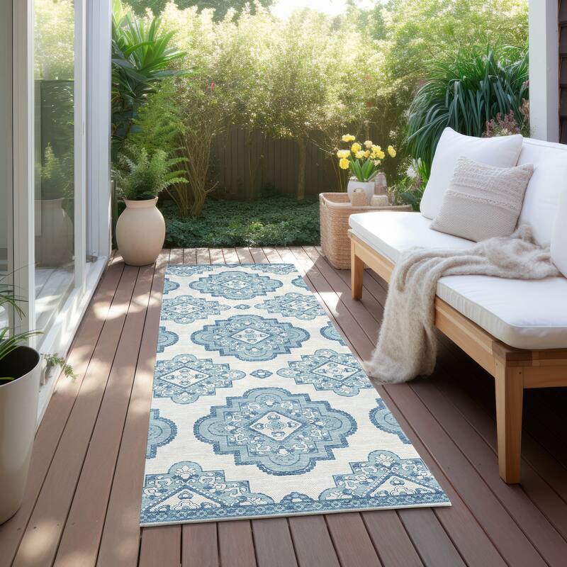Machine Washable Indoor/ Outdoor Chantille Boho Moroccan Rug - Teal - 2'3" x 7'6"