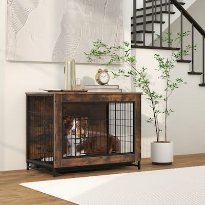 Dog Crate Furniture with Double Lockable Doors and Easy Clean Tray