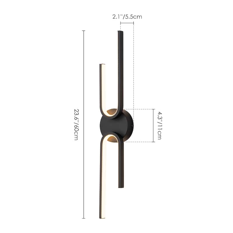 2-Light Modern Aluminum Black Linear Bathroom Vanity Light Integrated LED 3000K Wall Light