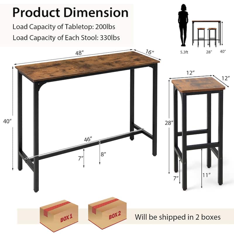 Gymax 3PCS Bar Table & Chairs Set Industrial Dining Breakfast Table