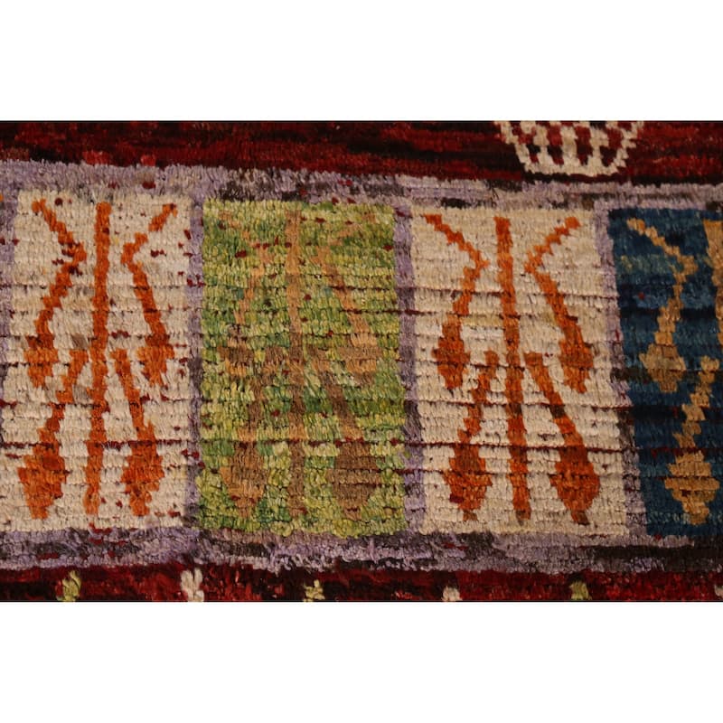 Red Geometric Moroccan Area Rug Hand-Knotted Wool Carpet - 6'10" x 9'9"