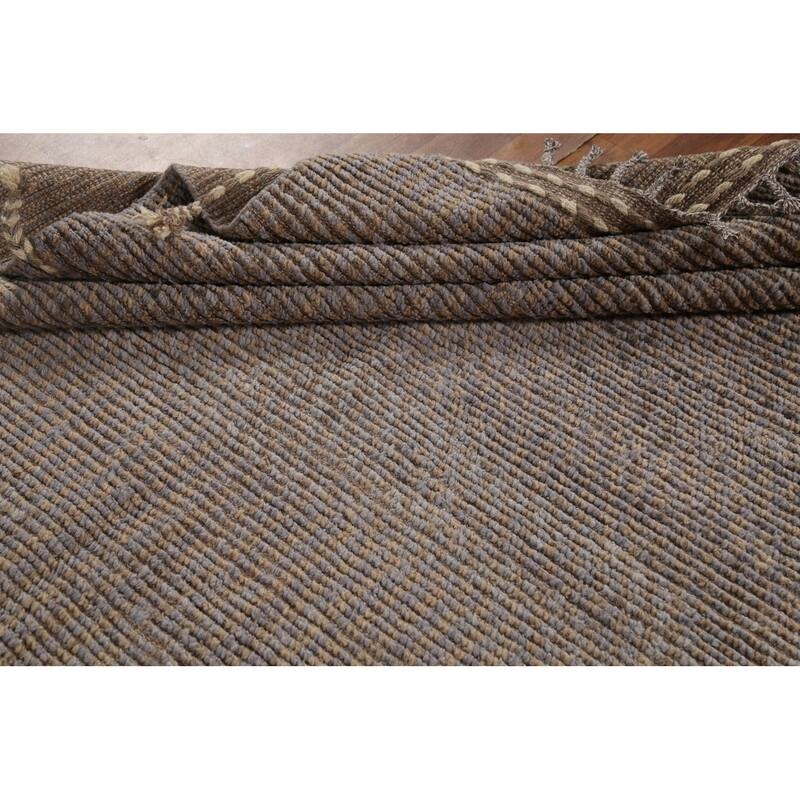 All-Over Striped Moroccan Modern Area Rug Handmade Wool Carpet - 6'8"x 11'3"