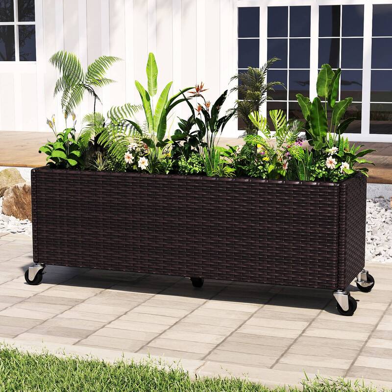 Costway 1/2 PCS Raised Garden Bed All-Weather PE Rattan Wicker Patio