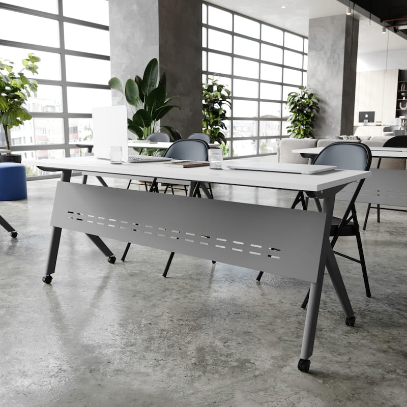 Commercial Nesting Flip Training Table with Steel Frame and Y-Legs - 23.5"W x 72"D x 30"H