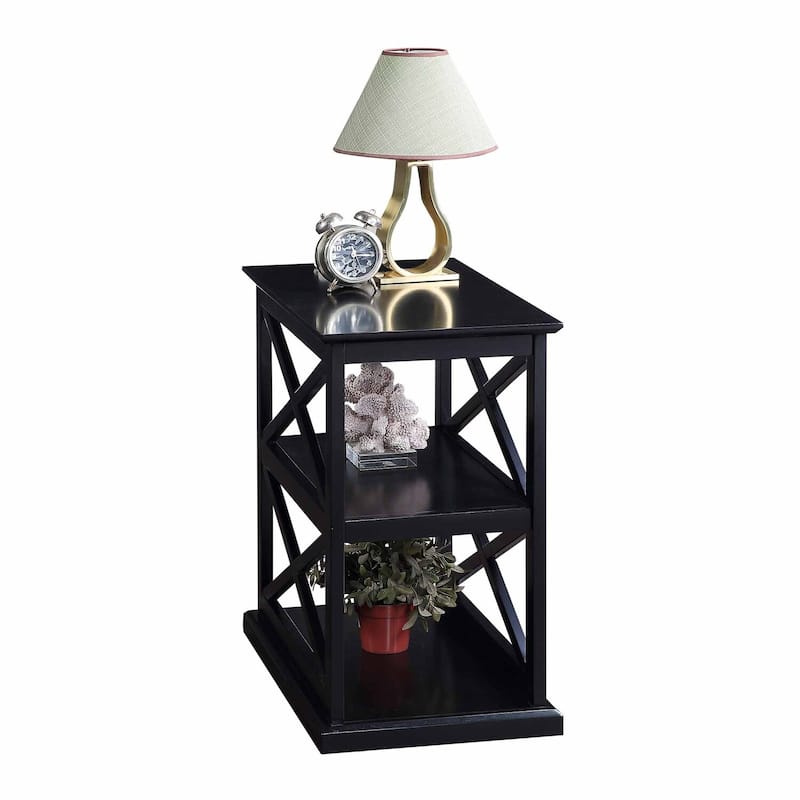 Chairside End Table with Shelves Stylish Double X Frame Three-Tier Storage Accent Table for Transitional Home Décor - 14