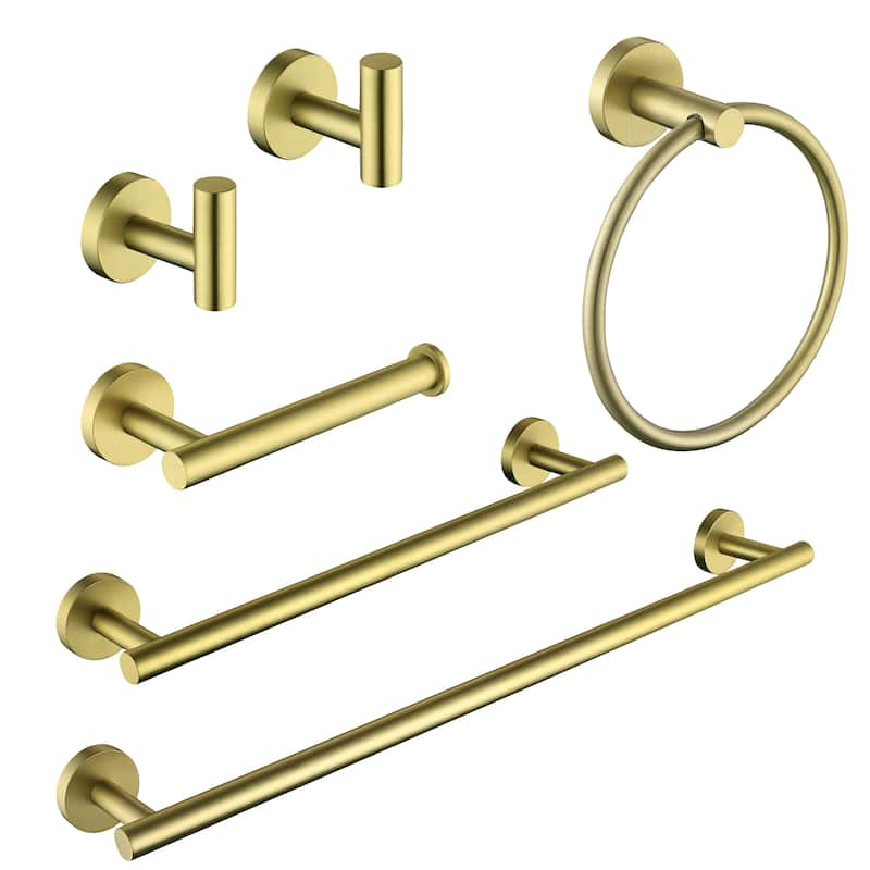 Modern Bath Hardware Set Towel Holder Set in Stainless Steel - 6 piece - Brush Gold