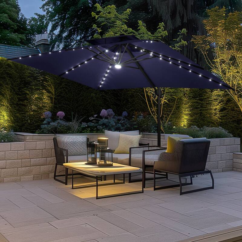 10 FT x 13 FT Outdoor LED Lighted Double Top Patio Cantilever Umbrella