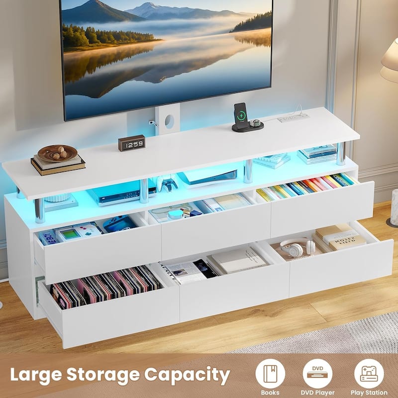 LED TV Stand with Mount Power Outlet TV Mount for 32 to 75 in TVs Drawers