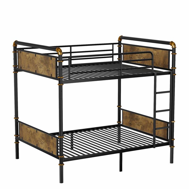 Industrial Detachable Twin XL Metal Bunk Bed with Safety Guard Rails, Black