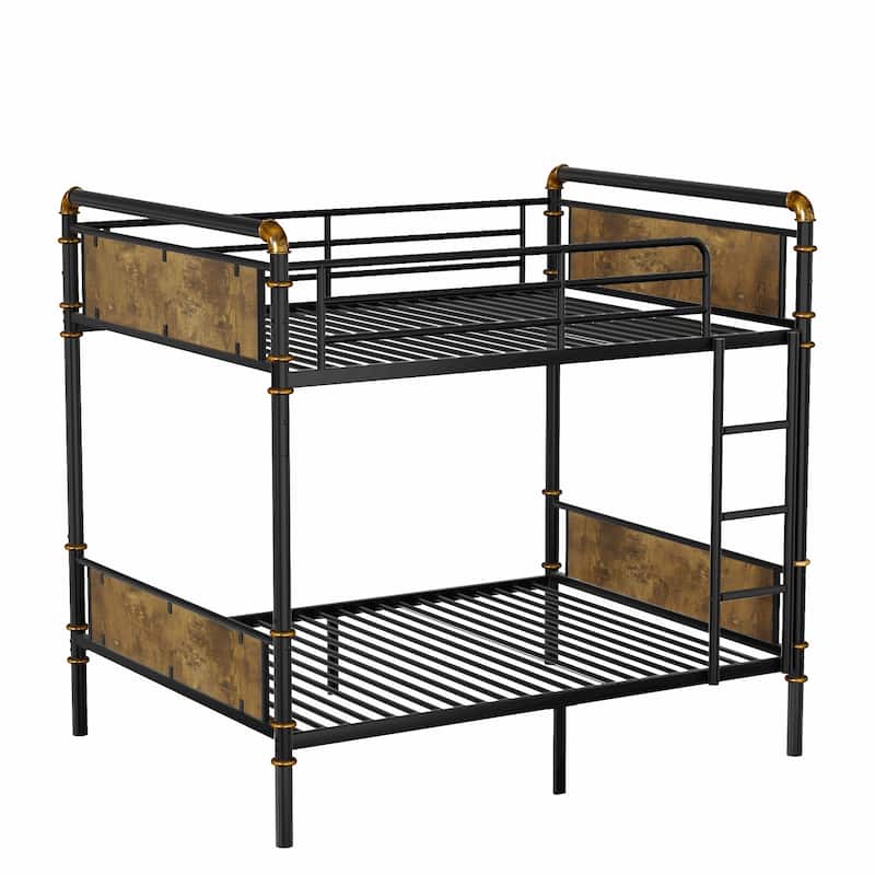 Twin XL over Twin XL Metal Bunk Bed, Industrial Detachable Bunkbeds with Safety Guard Rails