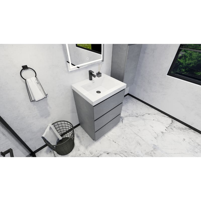 Angeles 24" freestanding bath vanity with single basin reinforced acrylic top
