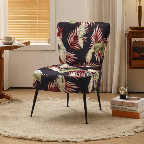 Flower Pattern Velvet Fabric Accent Chair with Black Metal Legs