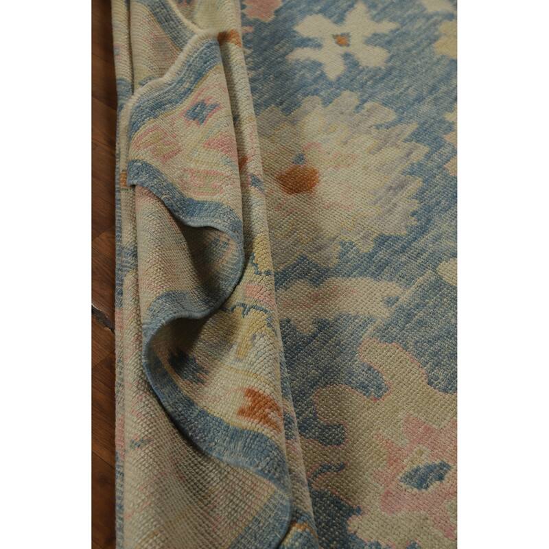 Hand Knotted Oriental 100% Wool Carpet Transitional All-Over Navy Blue & Blues Oushak Area Rug - 11' 8'' X 7' 8''