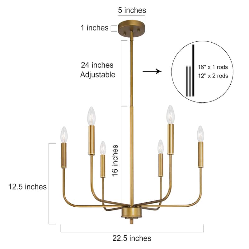 Rustic Antique Gold Chandelier Linear Pendant Lighting 6-light Metal Candle Chandelier for Dining Room