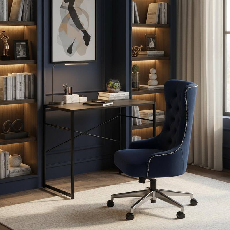 Homylin 39.4" Small Modern Computer Desk with Metal Frame, Black