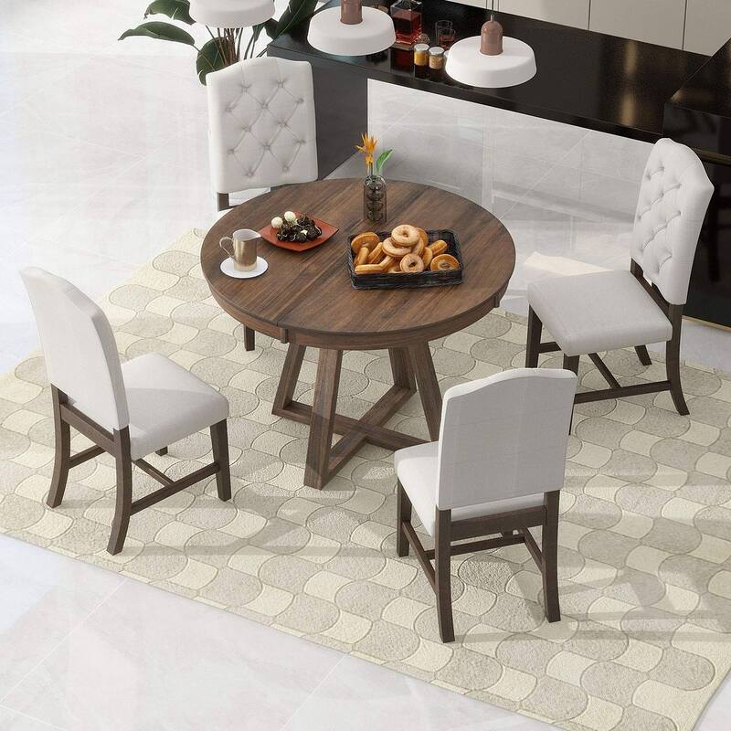 5 PCS Retro Functional Dining Set for 4 - Walnut