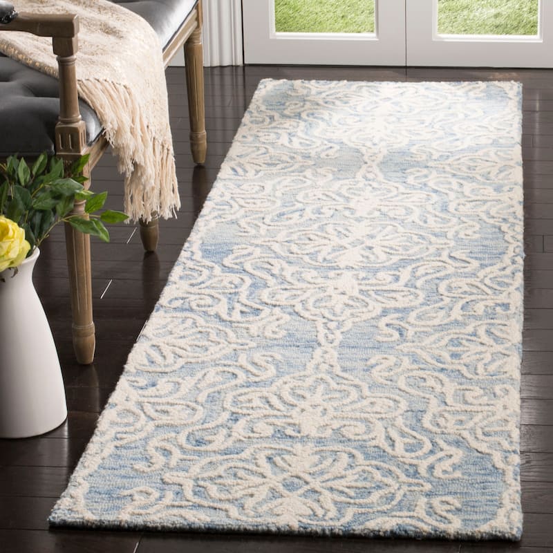 SAFAVIEH Handmade Blossom Mahalia Modern Floral Wool Rug - 2'3" x 10' - Blue/Ivory