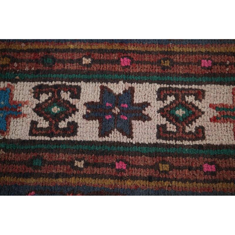 Pink & Turquoise Hamedan Persian Vintage Area Rug Handmade Wool Carpet - 6'10" x 9'8"