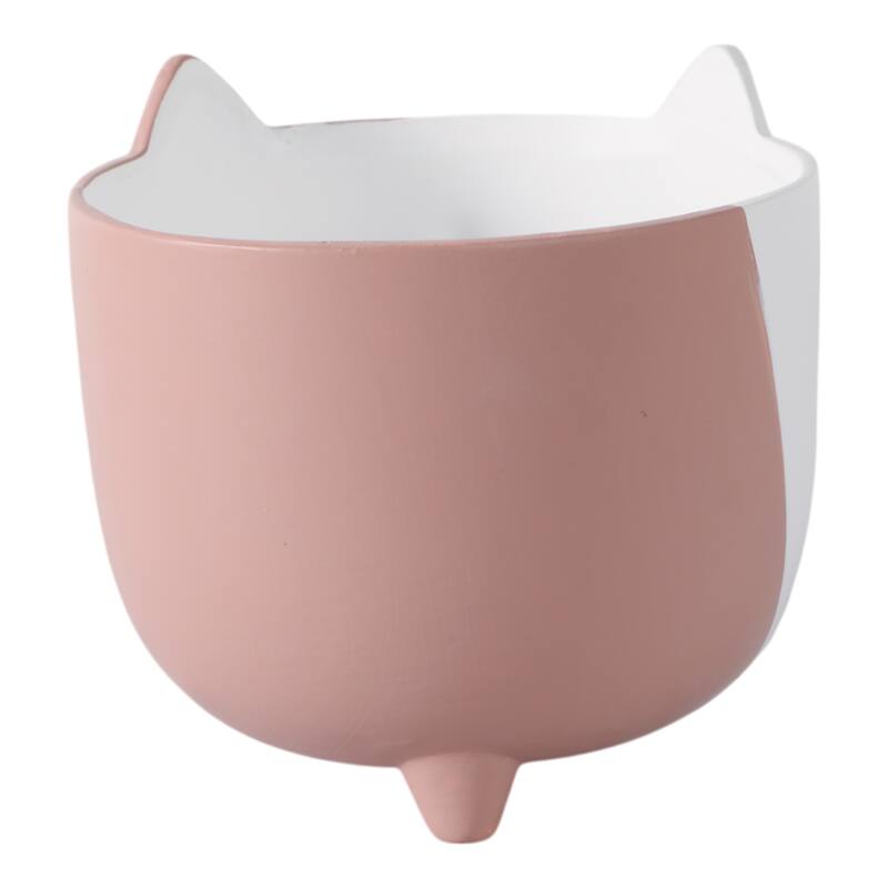 Ceramic Decorative Planter Kitty Whiskers Footed - 6" White/Tan - 6" x 6" x 6"
