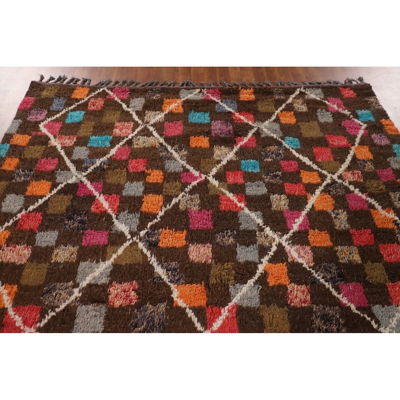 Checkered Moroccan Oriental Area Rug Handmade Wool Carpet - 6'10" x 10'6"