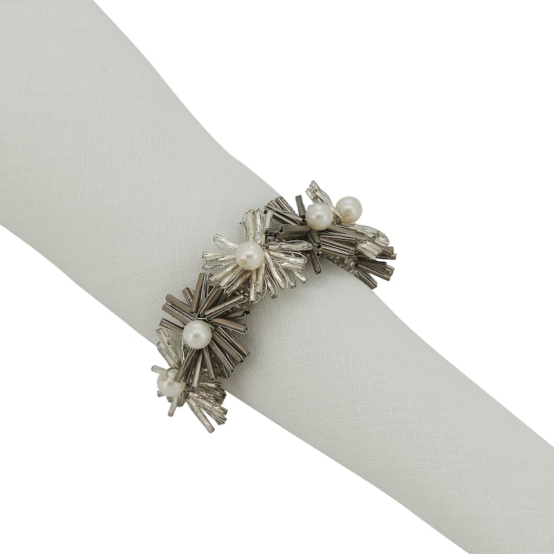Napkin Rings With Beaded Flowers Design (Set of 4)