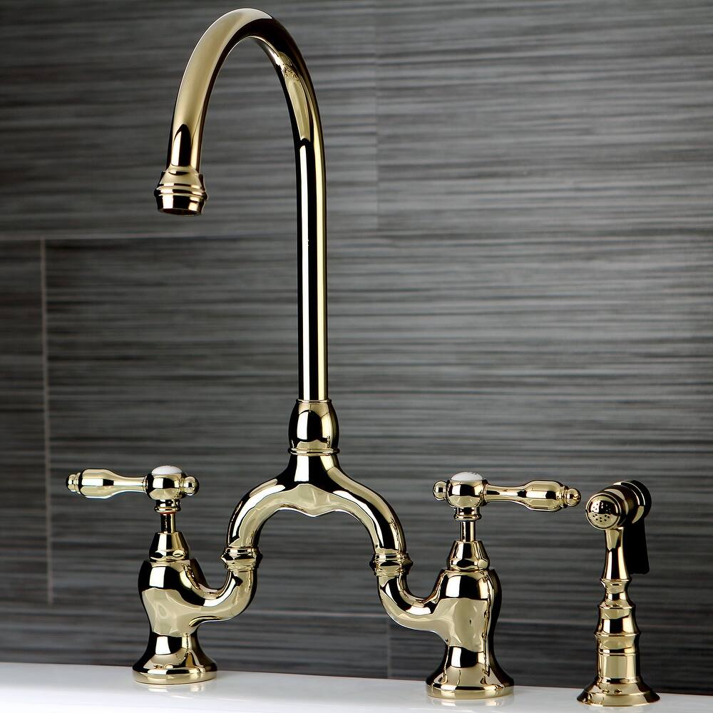 Kingston Brass Tudor Bridge Kitchen Faucet with Brass Sprayer