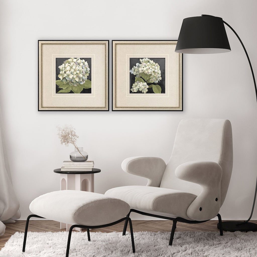 Hydrangeas on Black S/2 Framed Art Giclee Under Glass