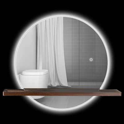 24 in. Frameless LED Light Wall Bathroom Vanity Mirror with Shelf - 24-24