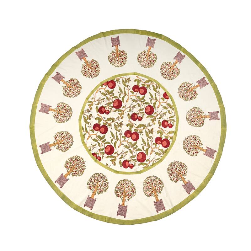 Couleur Nature Orange Tree Tablecloth - Red/Green - Red/Green - 90" Round