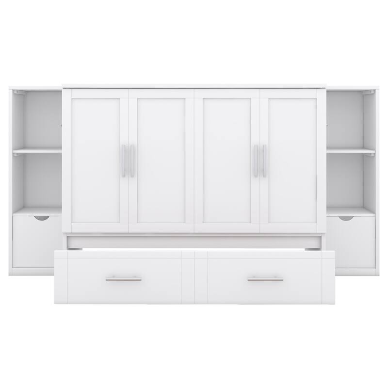Full Size Murphy Bed with Shelves, Drawers, and LED Lighting