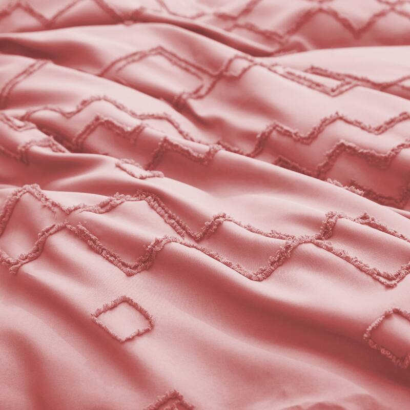 3 Piece Tufted Clipped Jacquard Geometric Oversized Duvet Cover Set