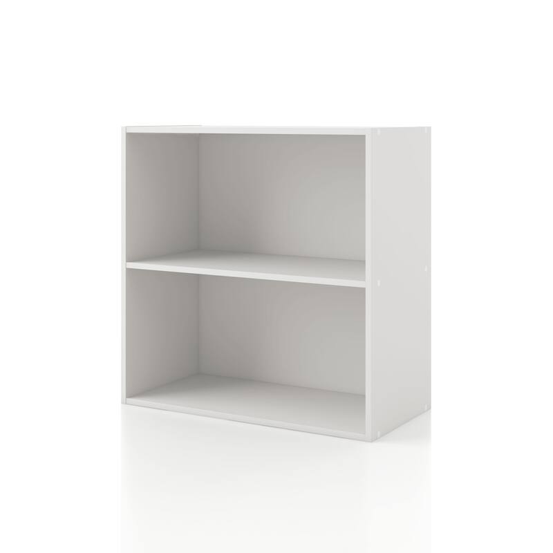 DH BASIC Modern Wood Customizable Stackable Storage Organizer - Cube Shelves, Drawer Cabinet, Bookcase with Doors by Denhour - 2-Tier - White