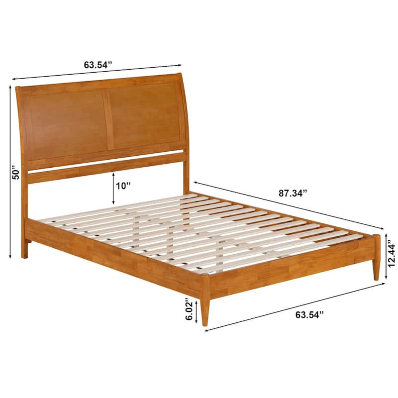 Solid Wood Low Profile Sleigh Bed - Platform Bed Frame, Light Toffee Finish, Modern Bedroom Furniture