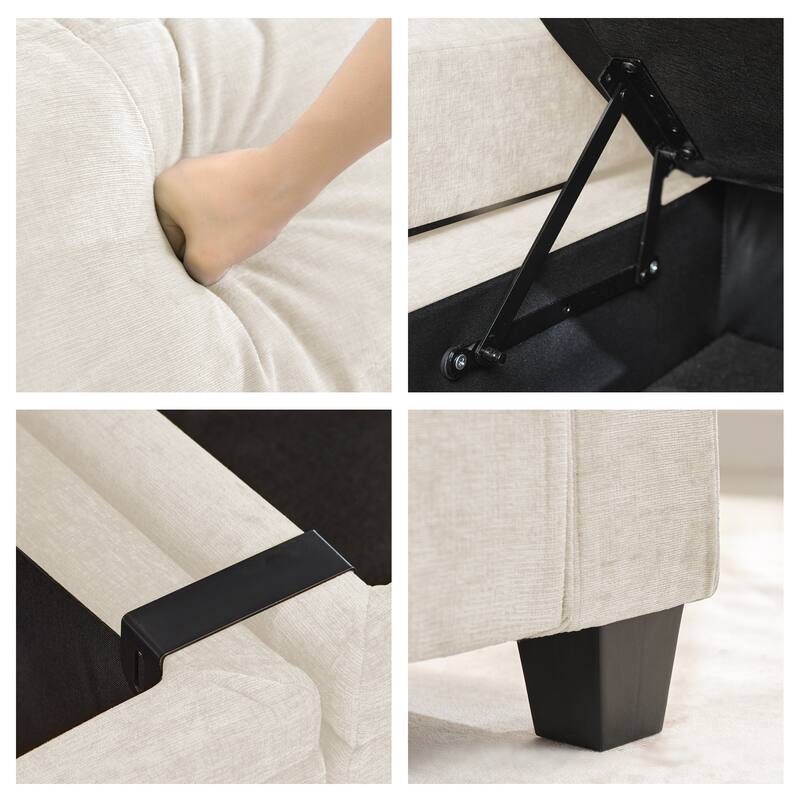 Chenille Storage Sofa, 3 Seats with a Removable Ottoman