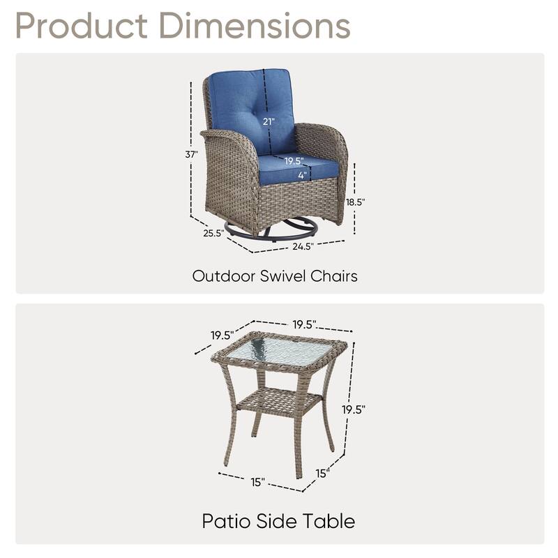 Outdoor Wicker Swivel Gliders Chairs with Side Table